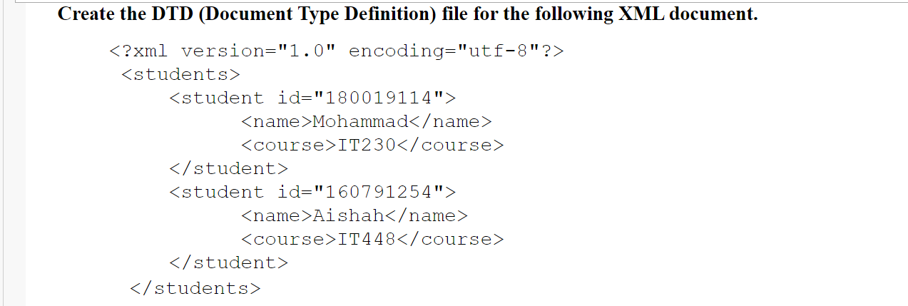 Create the DTD (Document Type Definition) file for the following XML