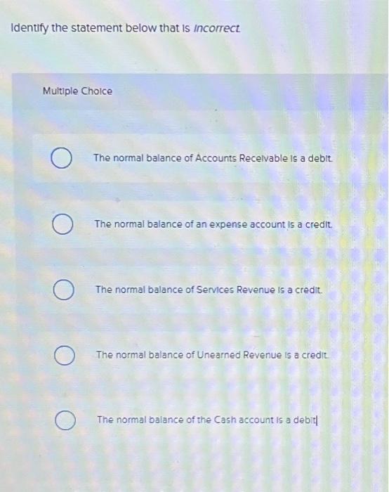  Identify the statement below that is incorrect Multiple Choice O O
