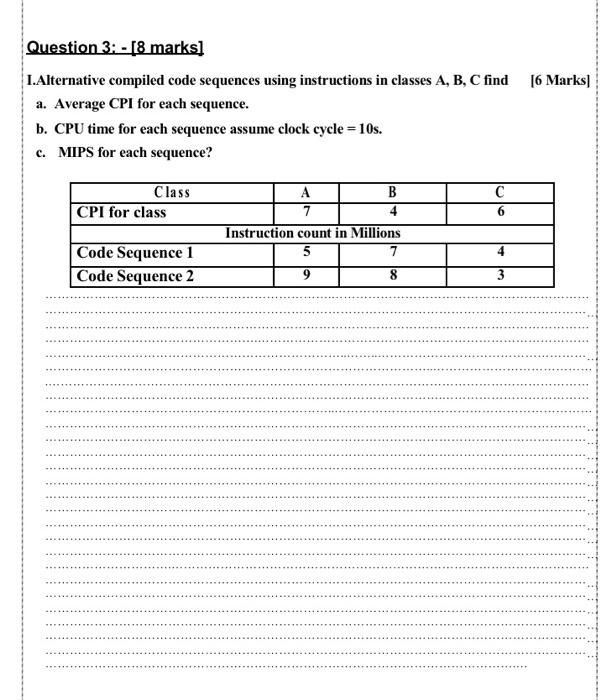  Question 3: - [8 marks] I.Alternative compiled code sequences using instructions