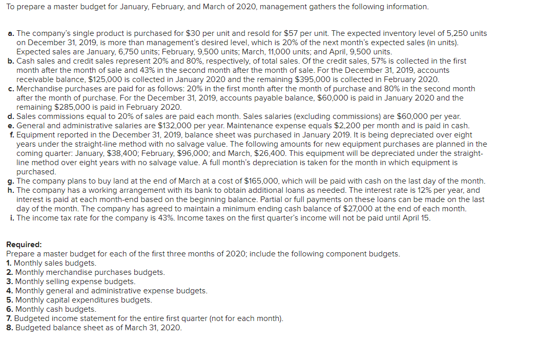 Required 7 Budget Income, and Required 8. Near the end of 2019,