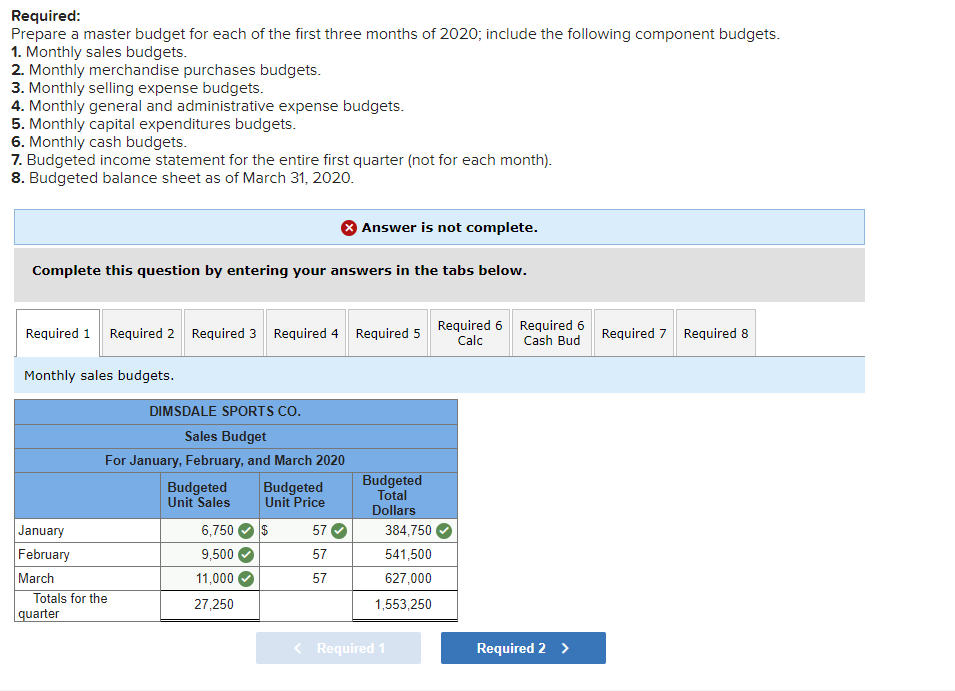 the management of Dimsdale Sports Co., a merchandising company, prepared the following
