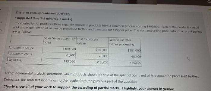  This is an excel spreadsheet question. ( suggested time 7-9 minutes,