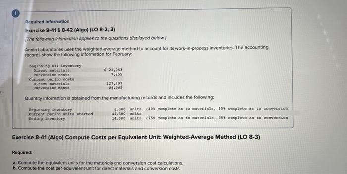  Required information Exercise 8-41 \& 8-42 (Algo) (LO 8-2, 3) [The