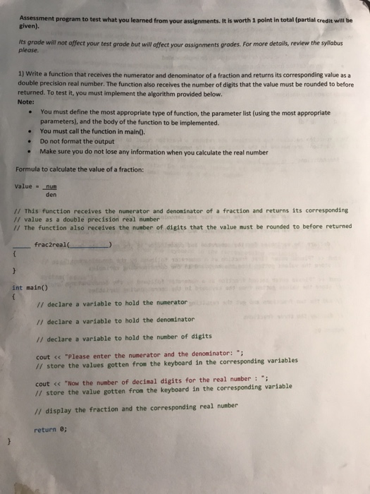  Assessment given). nt program to test what you learned from your