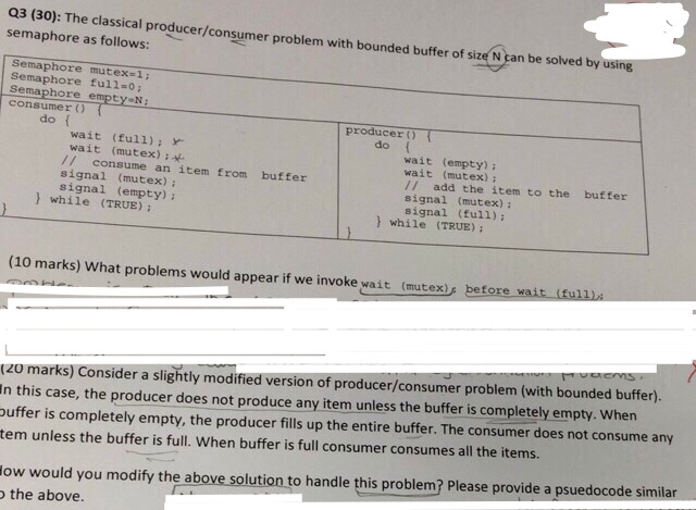 Operating system, process synchronization Q3 (30): The classical producer/consumer problem with bounded