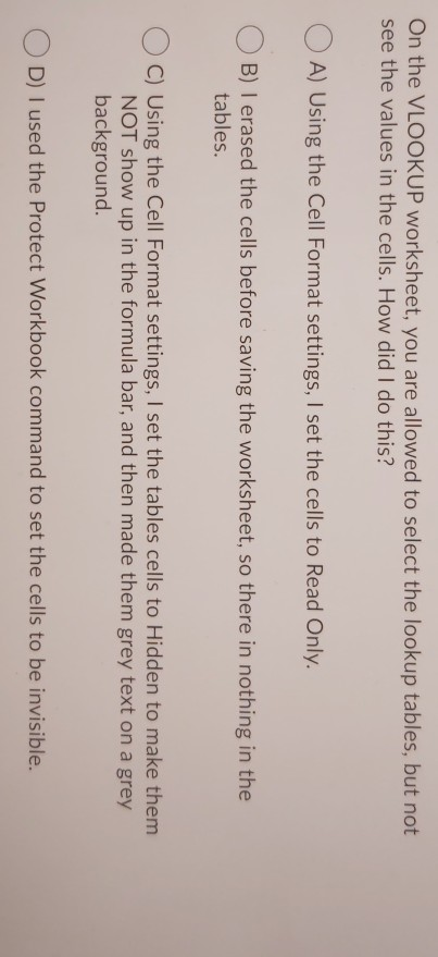 need help on the spread sheet and the right option to