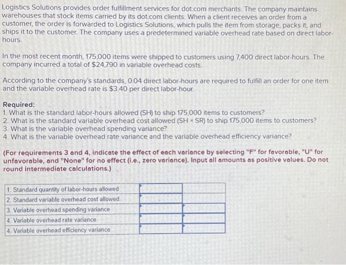  Logistics Solutions provides order fulfillment services for dot.com merchants. The company