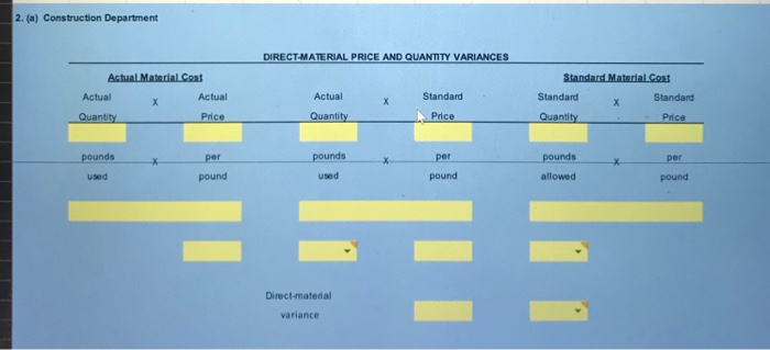 please show your work 2. (a) Construction Department DIRECT-MATERIAL PRICE AND