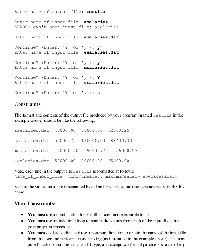 different files and recording the results in a file. (20 points) In