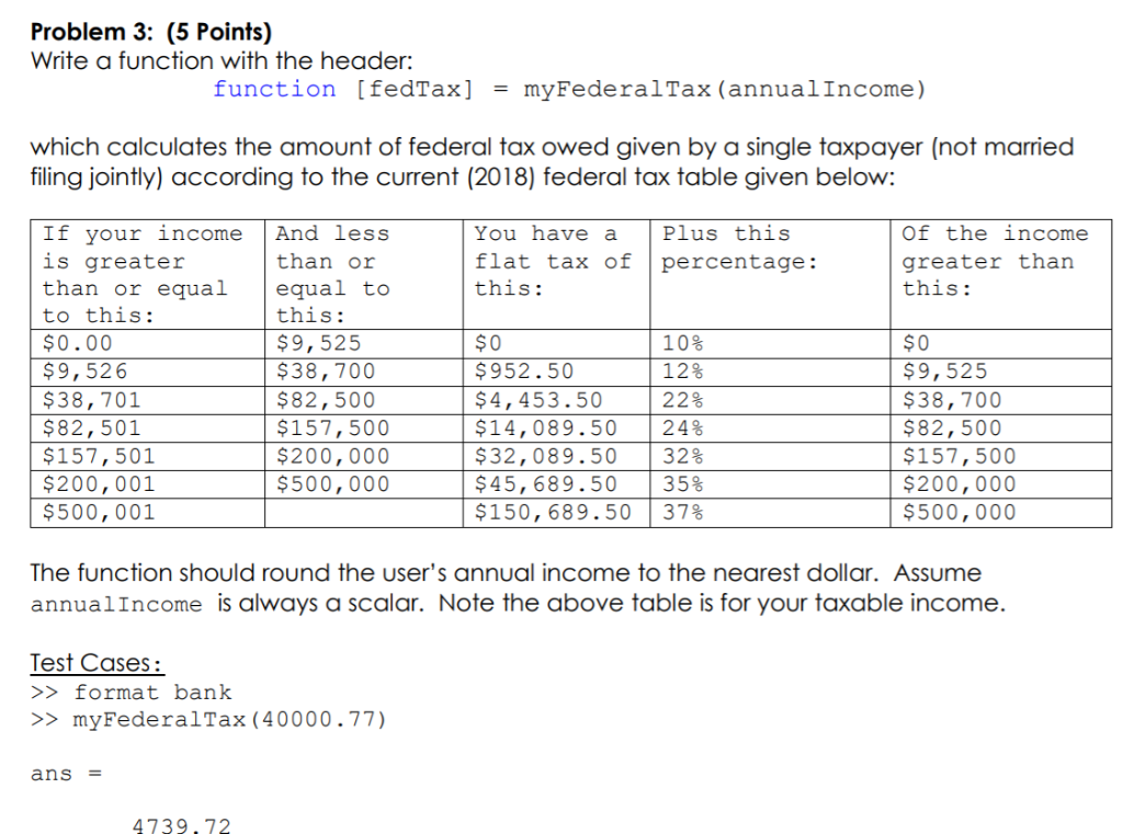 Matlab Only Please. Problem 3: (5 Points) Write a function with the