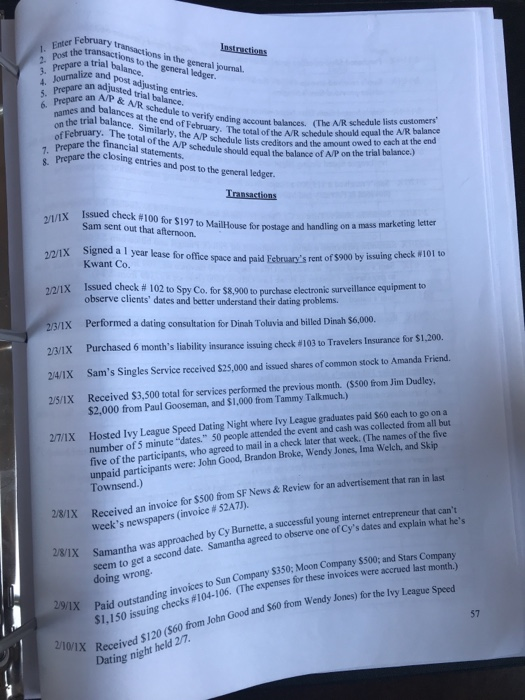 general jurnal he transactions to the general ledger 1. Enter Feb 2.