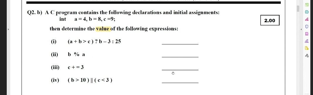  please solve these thanks MO Q2. b) A C program contains