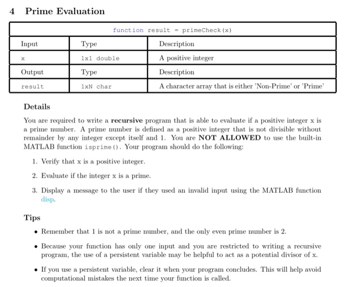 in matlab please help with this function 4 Prime Evaluation Input function