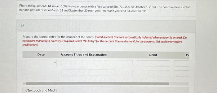 please complete the part a and b. Pharoah Equipment Ltd. issued 10%