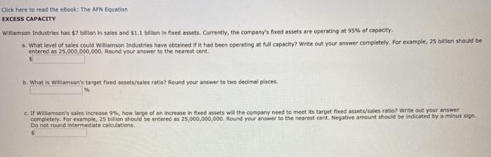  Click here to read the eBook: The AFN Equation EXCESS CAPACITY