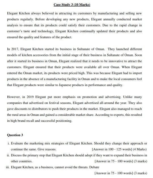  For lndustrial management Case Study 3 (10 Marks) Elegant Kitchen always