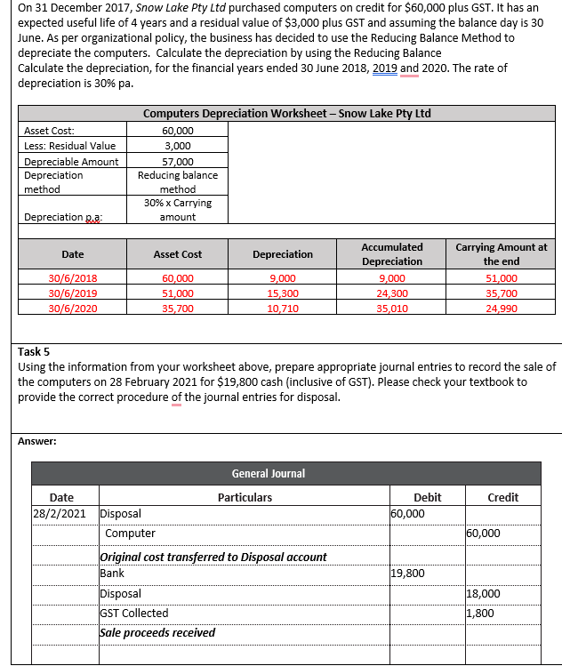 help me continue with task 5 On 31 December 2017, Snow Lake