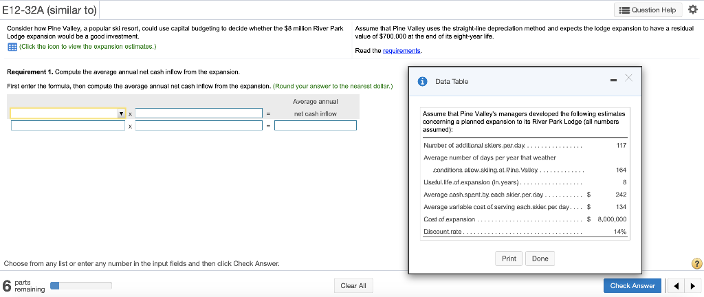  E12-32A (similar to) Question Help Consider how Pine Valley, a popular