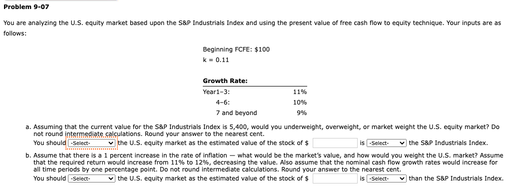  Dropdown Menu options a) You should: underweight, overweight, Market Weight is: