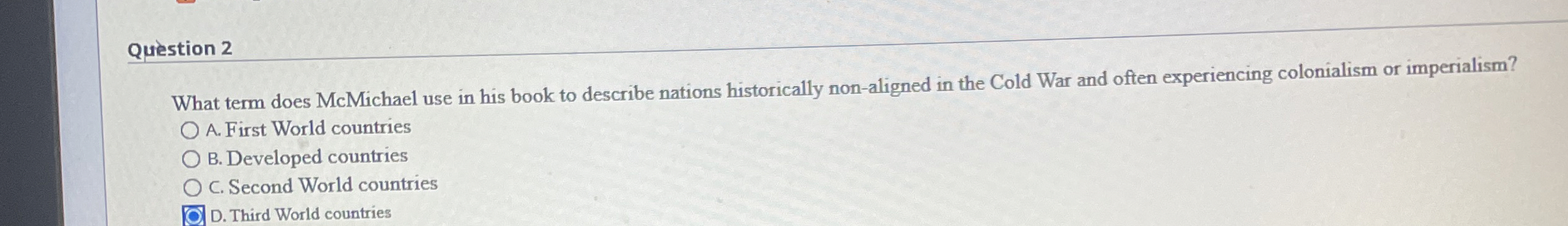  Qustion 2 What term does McMichael use in his book to