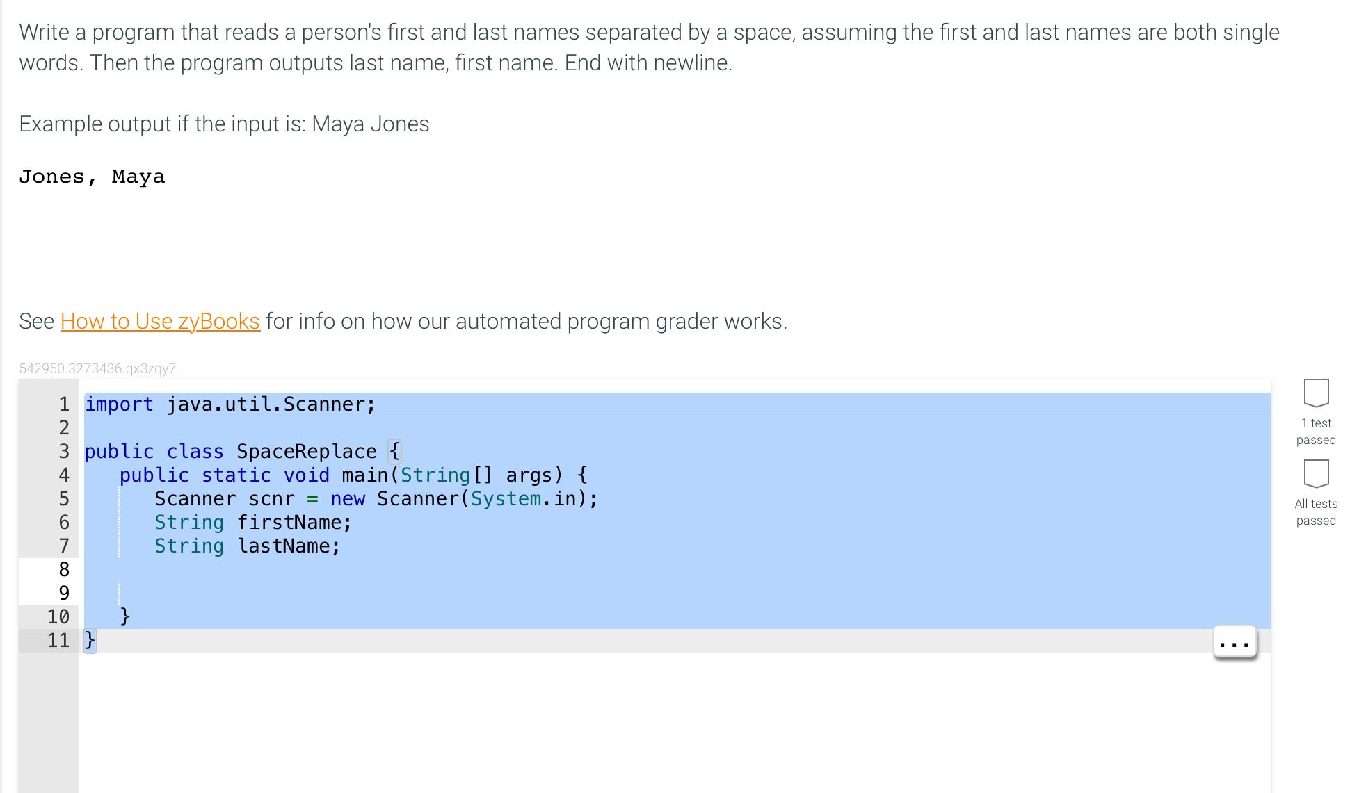  Write a program that reads a person's first and last names