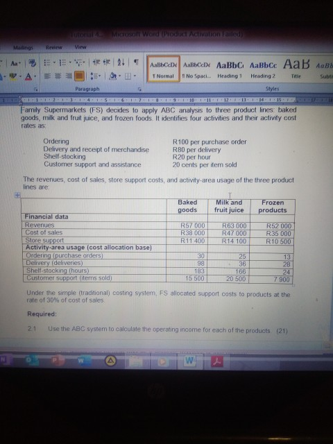 O M ICS WordProd Activation failed Mais Rew View Bbc ABCD