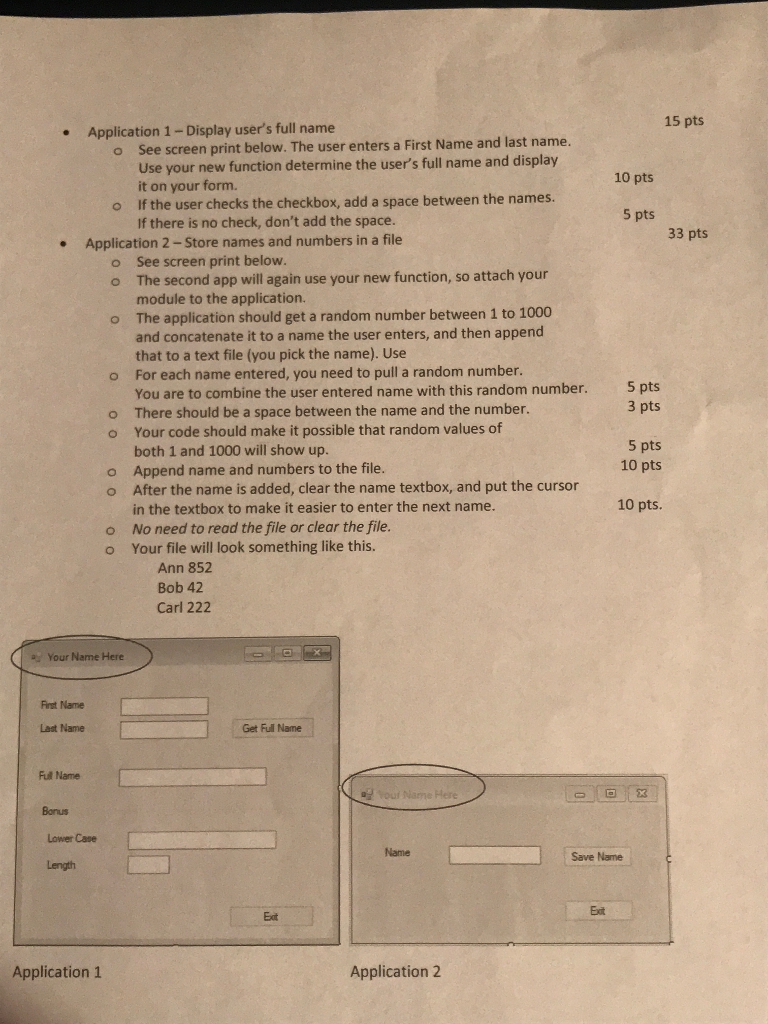 Write Code In Visual Basic 15 pts 10 pts 5 pts 33