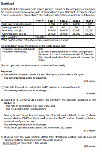 Can someone answer question 4 ? Question 4 ChitChat Ltd develops