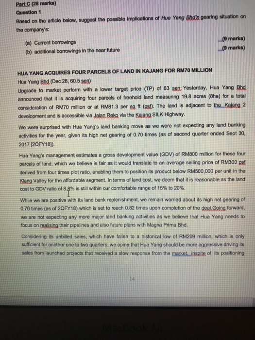  Part C (28 marks) Question 1 Based on the article below,