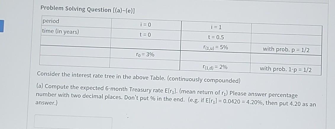  Problem Solving Question [(a)-(e)] period i=0 i=1 time (in years) t=0