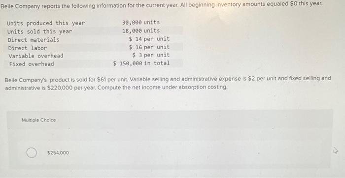  Belle Company's product is sold for $61 per unit. Variable selling