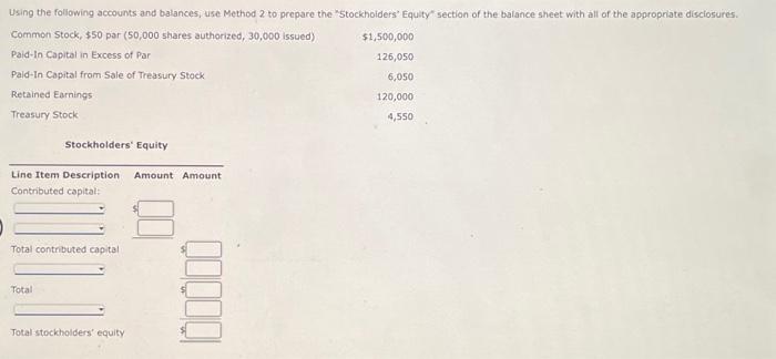  Using the following accounts and balances; use Method 2 to prepare