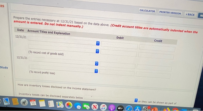 12/31/21 Inventory of Jenner: Item Original Cost Replacement Per Unit Cost $0.75