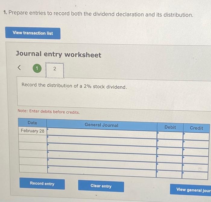 of a 2% stock dividend. On February 5 , the directors deciare