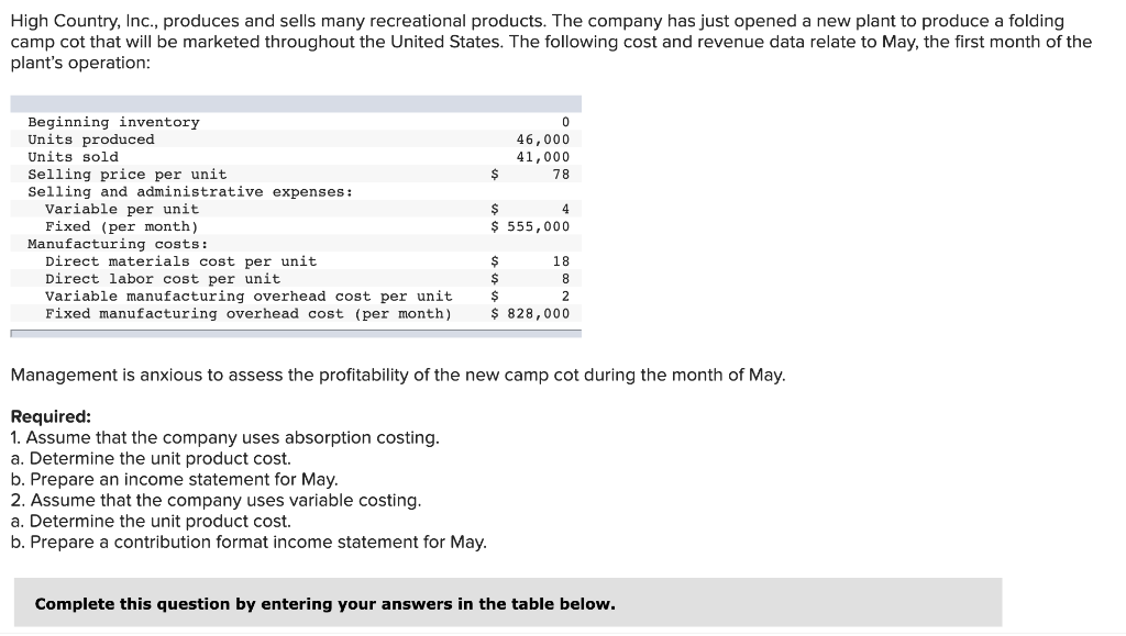 Just need help solving Req 2B. 2b. Assume the company used variable