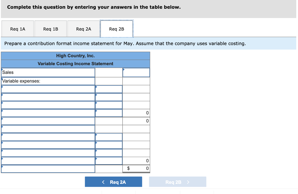 costing. Prepare a contribution format income statement for May. Thank you! High