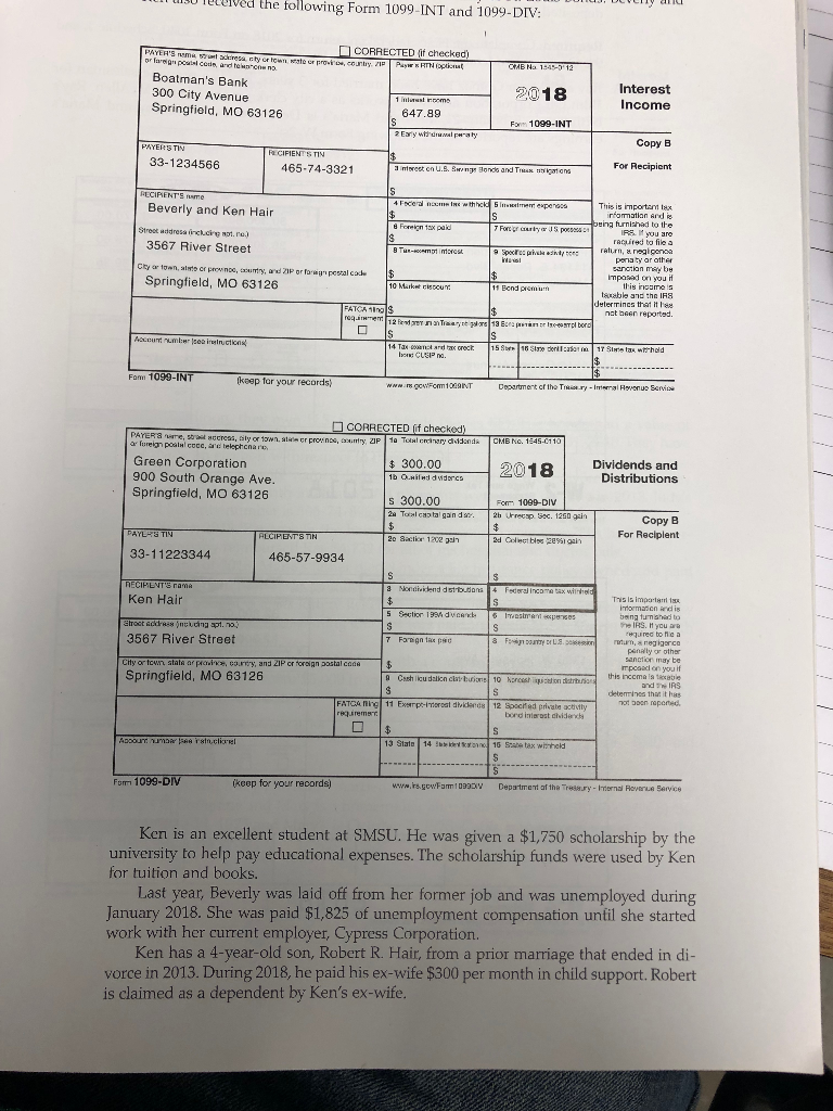 2018 Tax Return Form 2108, schedule 1 and qualified dividends and capital