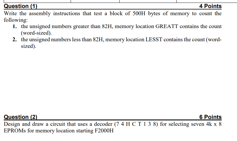  solve Q1 AND Q2 please Question (1) Write the assembly instructions