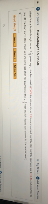  4. -/1 points HarMathAp 126.5.015.MI. My Notes Ask Your Teacher When