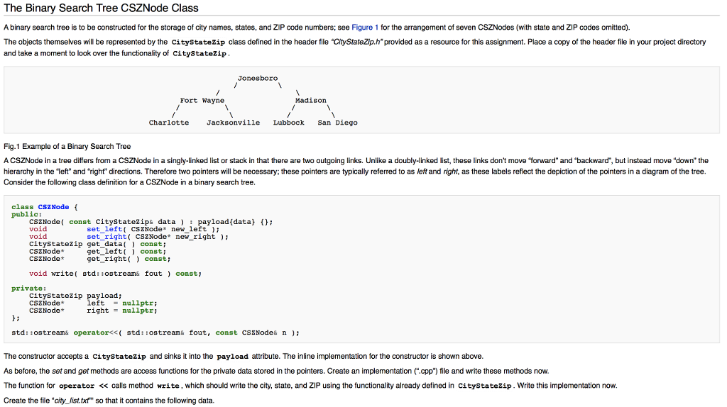 binary search tree problem /** * @file CityStateZip.h * * Defines a