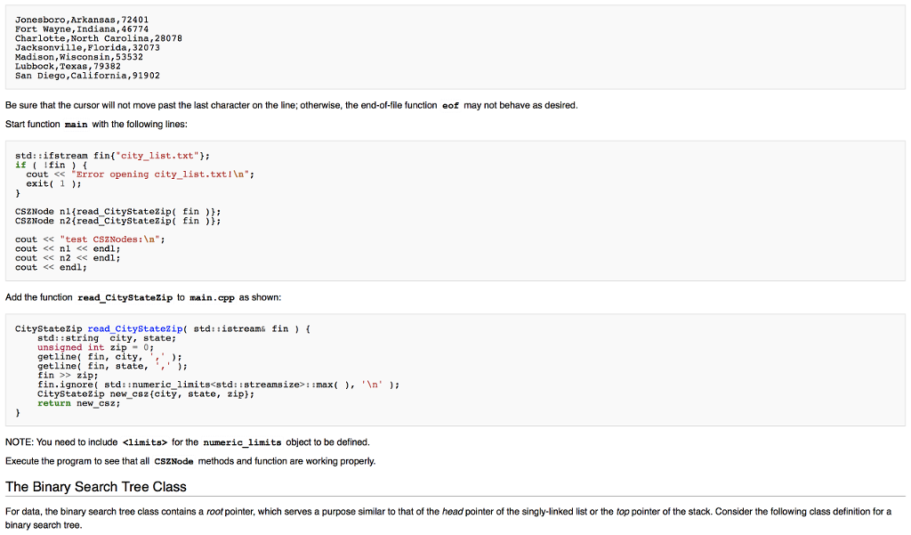 record containg the city name, * state, and ZIP code for a