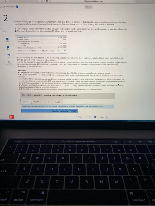  highpoint blackboard.com Ch 21- Problems 0 Saved 2 Parsons Plumbing &Heating