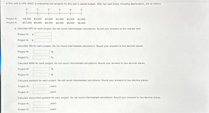  firm with a 14% WACC is evaluating two projects for this