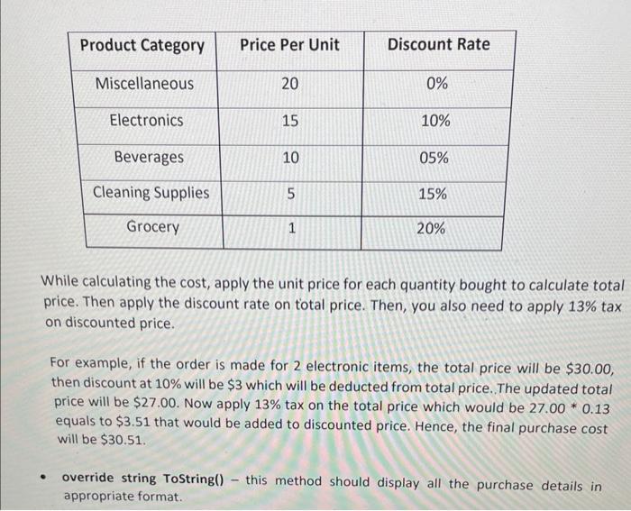 ProductCategory to represent the categories of products as follows: - Grocery -