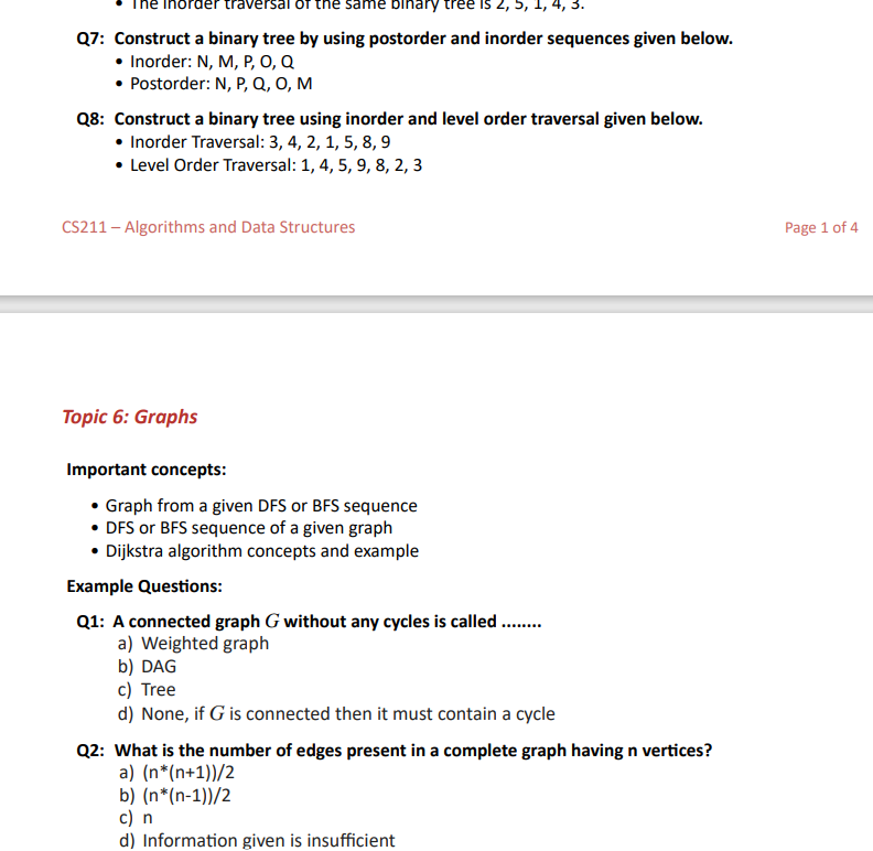  aversal the same binary tree Q7: Construct a binary tree by