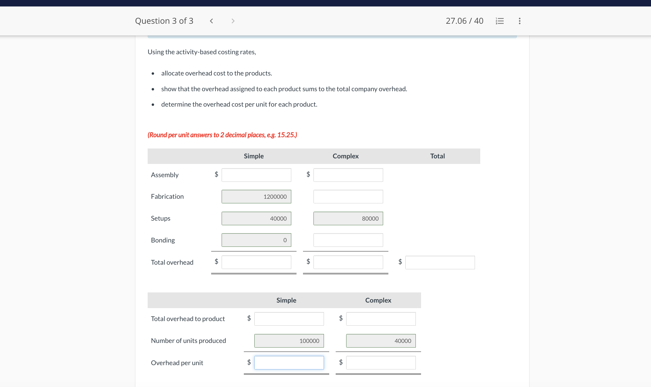 the bells and whistles. The company has always allocated overhead costs to