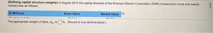  (Defining capital structure weights) in August 2015 the capital structure of