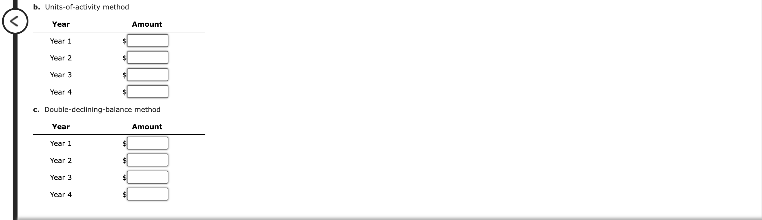 of four years, or 6,400 operating hours, and a residual value of