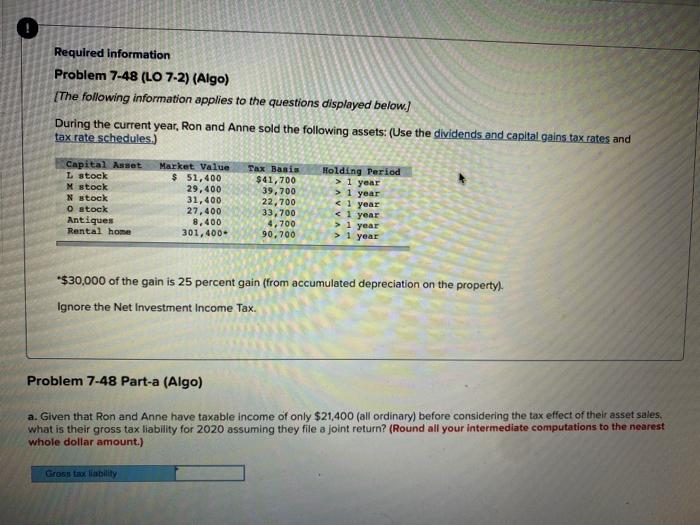  answer part a and b Required information Problem 7-48 (LO 7-2)