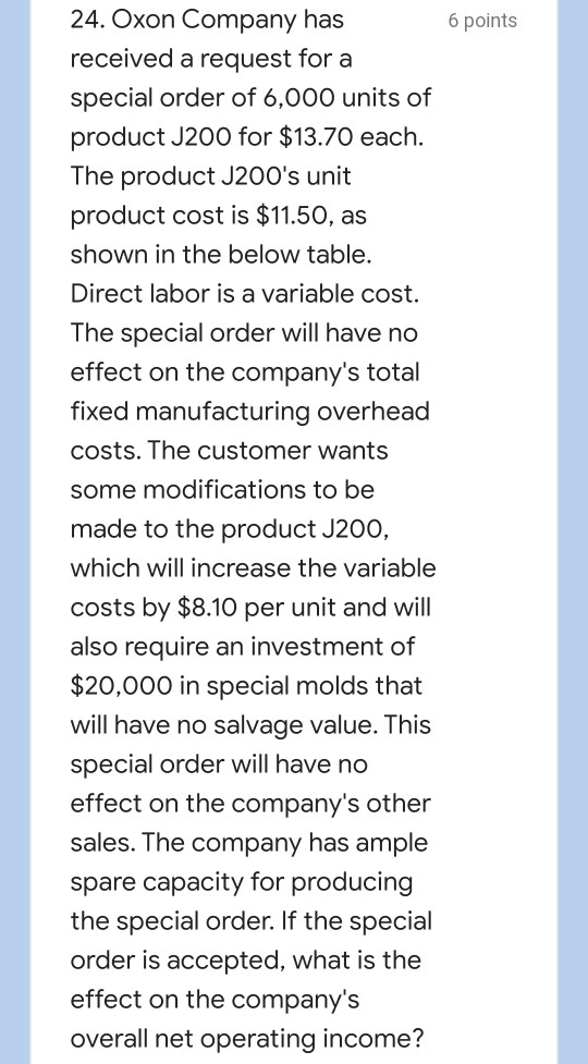 6 points 24. Oxon Company has received a request for a